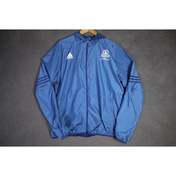 Adidas Climaproof Track Jacket Adult L Blue Boston Marathon Hooded Logo Graphic - Picture 1 of 8